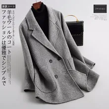 Межсезонное шерстяное зимнее пальто средней длины, женское свободное двубортное пальто casaco feminino abrigos mujer invierno