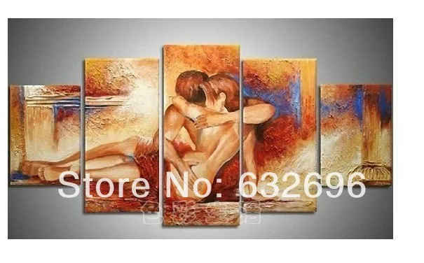 Handpainted 5 Piece Modern Abstract Oil Paintings On Canvas Wall Art Sexy Naked Lovers Nude Pictures For Living Room Home Decor | Дом и сад