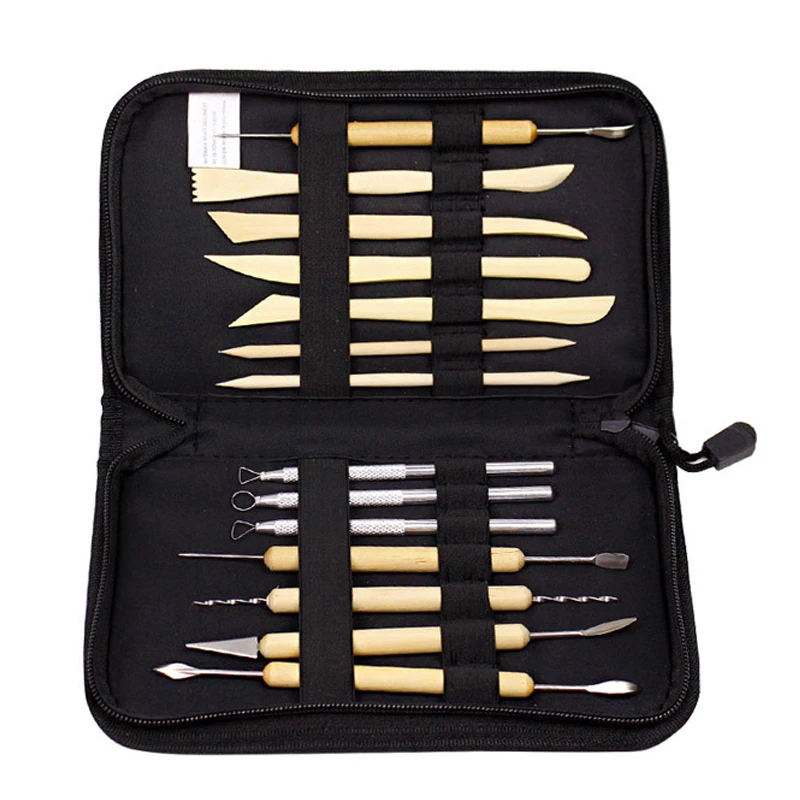 14Pcs/Set Wooden Metal Pottery Clay Tools With Case Molding Sculpture