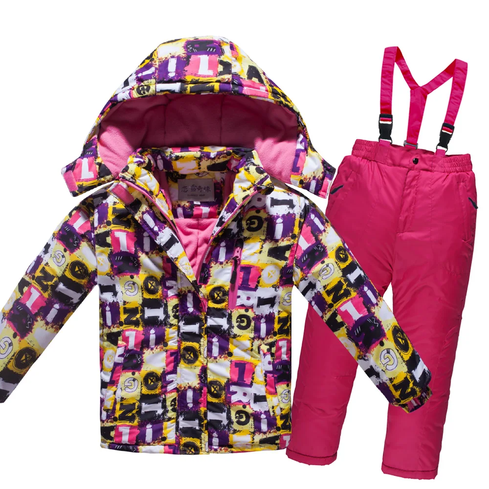 

2019 NEW Kids Ski Suits Children Brands Windproof Waterproof Warm Girls Boy Snow Wear Winter Skiing Jackets Overalls 2Pcs Set