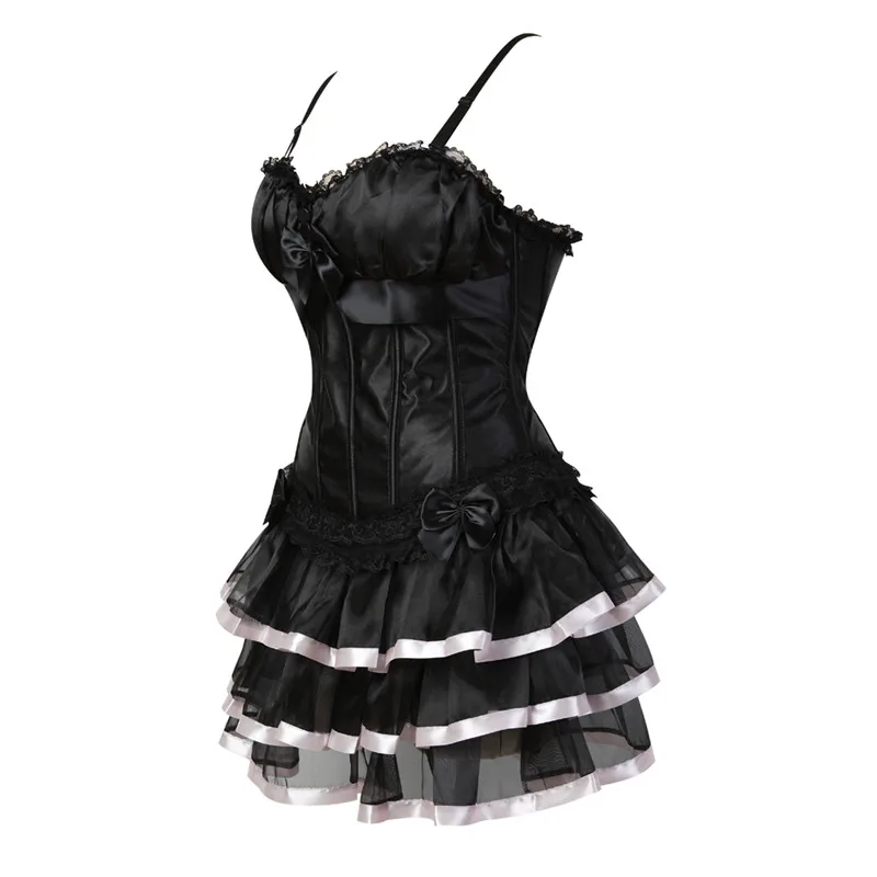 Черный Викторианский корсет платья Корсеты Бурлеск бюстье с юбкой винтажные костюмы на шнуровке ремень корсетное нижнее белье для женщин