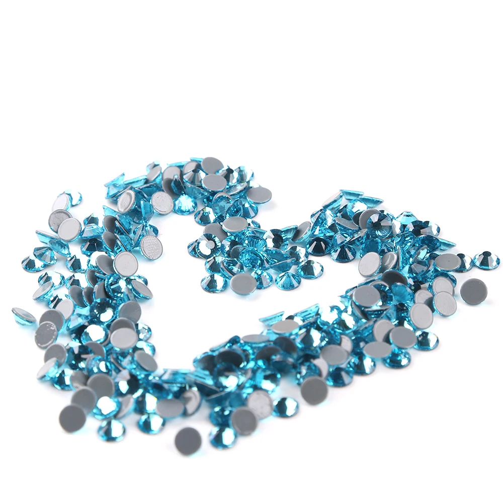 Hot Sales SS6-SS30 Crystal Aquamarine Australia Hot Fix Rhinestones Glass Crystal Flatback Hotfix Rhinestones For Wedding Dress