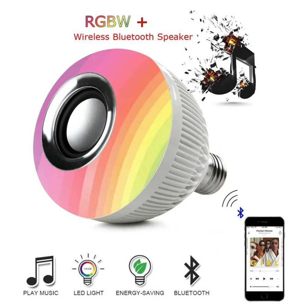 Smart Беспроводной Bluetooth Динамик LED RGB музыка лампы затемнения E27 12 Вт играет свет с