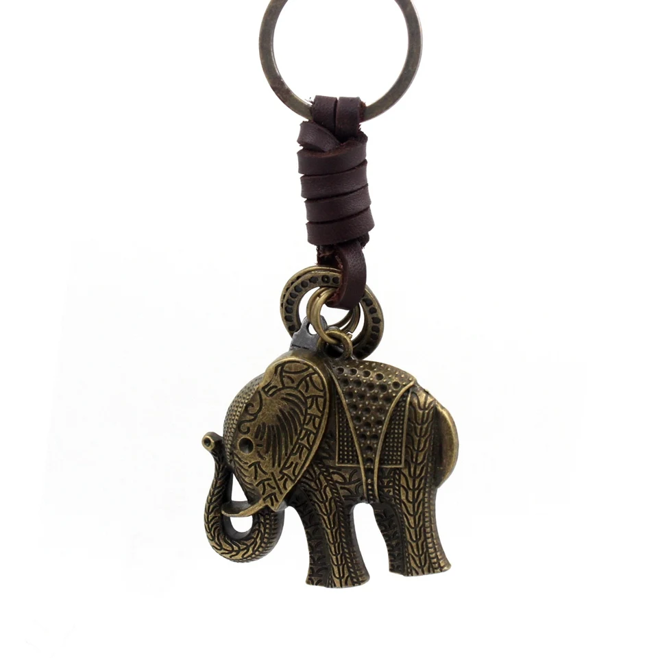 

5.3*4.8CM New Arrival Cute Animal Elephant Key Chain Holder Punk Retro Leather Plaited Keychain For Men Bag Car Styling Key Ring
