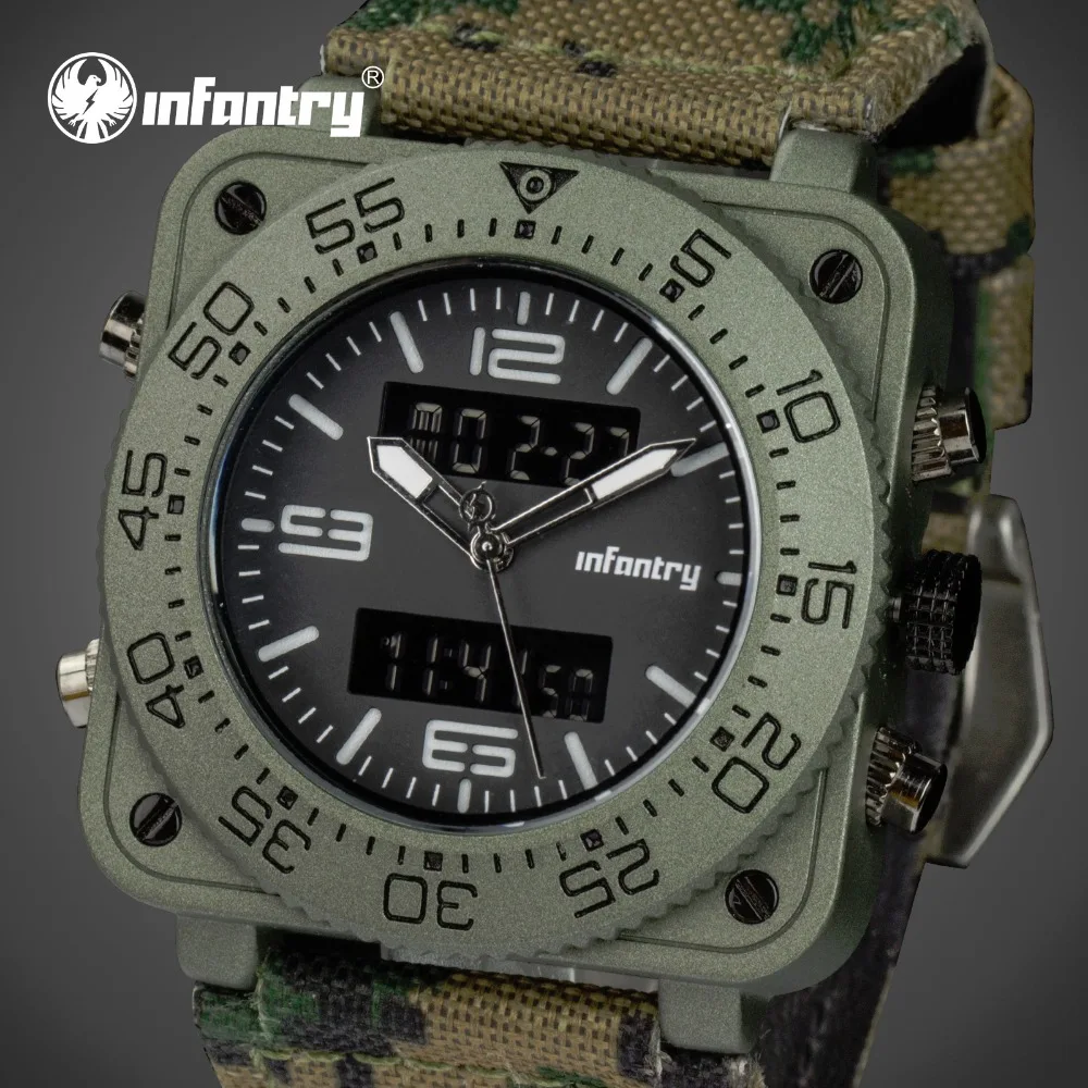 Prix pour INFANTRY Hommes De Luxe Montres À Quartz Camo Dual Time Analogique Numérique Montre de Sport Militaire Armée Étanche Chronographe Mâle Horloges Prix pour INFANTRY Hommes De Luxe Montres À Quartz Camo Dual Time Analogique Numérique Montre de Sport Militaire Armée Étanche Chronographe Mâle Horloges
