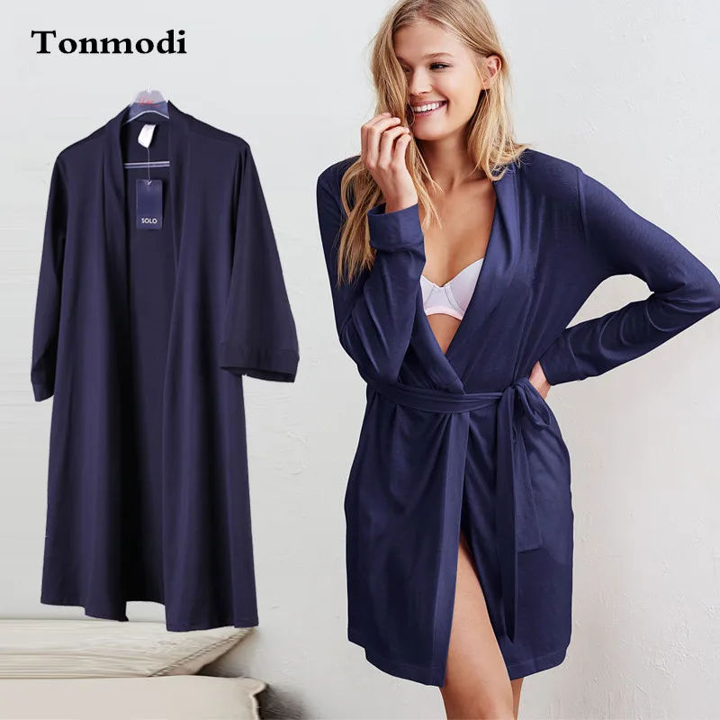 Fashion Robe For Women Autumn Cotton Dark Blue Cotton Bathrobes Women