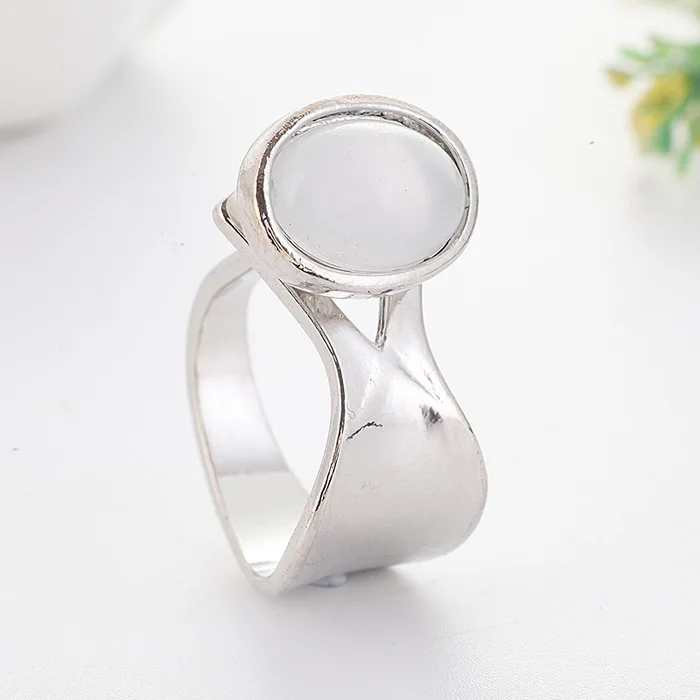 Регулируемые классические овальные кольца с лунным камнем для женщин, обручальное кольцо ярко-серебристого цвета, Bague Femme Anillos Mujer, O5J435 - Цвет основного камня: silver ring