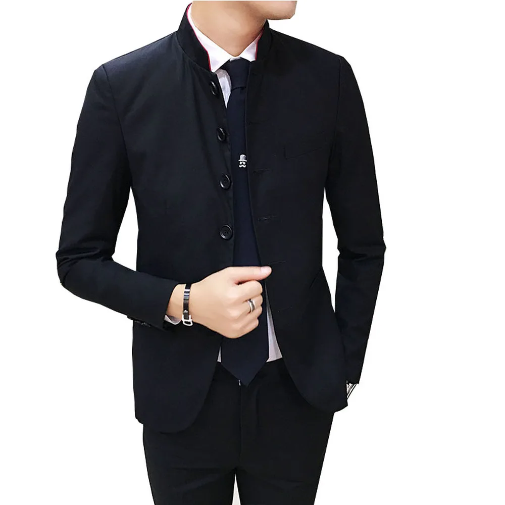 

2018 Zhongshan slim fit Blazer men young Chinese collar collar Suit Jacket Solid color Tradition Tunic groom dress Tang Blazer