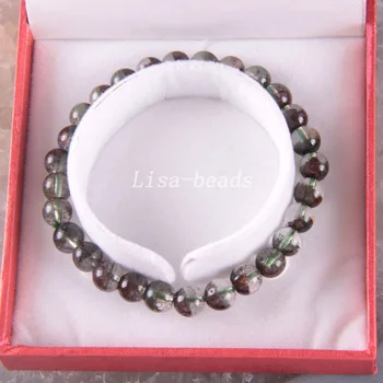 

Free Shipping Fine Jewelry Stretch Green 6MM Round Beads 100% Natural A Green Phantom Bracelet 7 " with Box 1Pcs RJ011