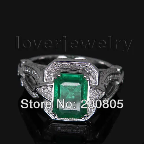 LOVERJEWELRY Women Vintage Rings Emerald Cut 7x9mm 14kt White Gold Diamond Ring Genuine Fine Jewelry For Party Wedding | Украшения и
