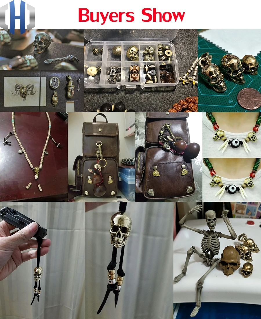 Brass Skull Head Three Links DIY Paracord Beads Umbrella Pendants Personalized Accessories EDC Knife Beads diy beads accessories