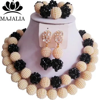 

Majalia Fashion Nigeria Wedding African Beads Jewelry Set Beige and Black Crystal Necklace Bridal Jewelry Sets 2CT029