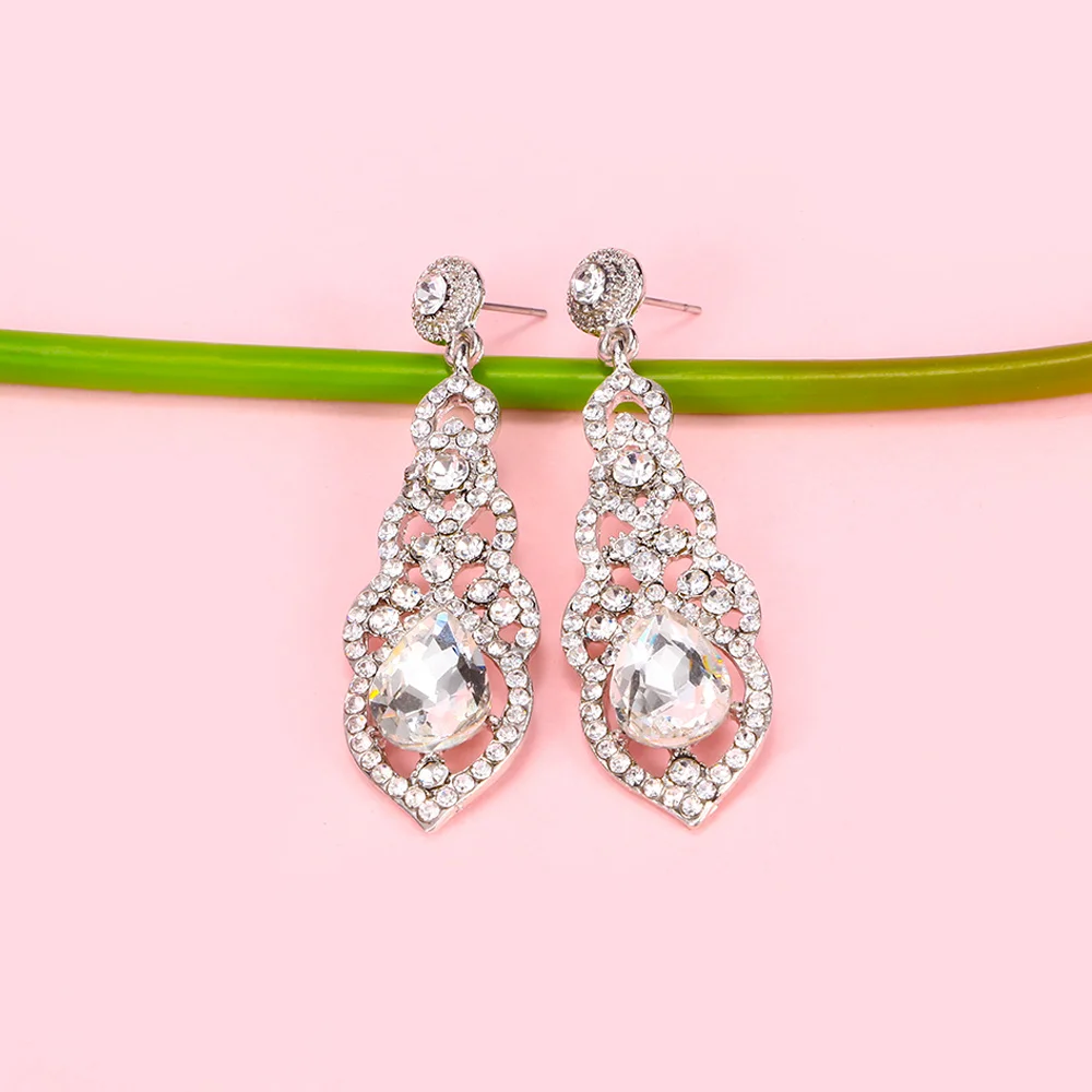 Crystal Floral String Drop Earrings AAA Rhinestone Long Big Dangle