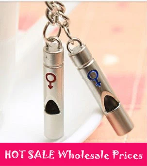 

XUBCHC 1 Pair White Zinc Alloy Whistle couple key chain personalized keychain key ring Handmade Male and female symbols