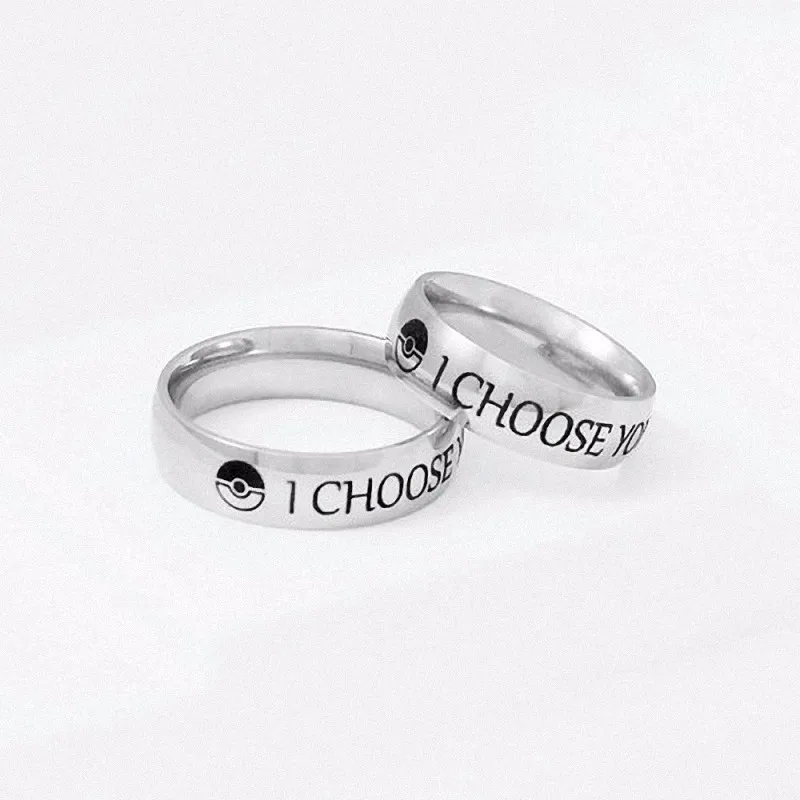 Couples Stainless Steel Rings Promise Ring For Pokemon Fans Man Woman Jewelry