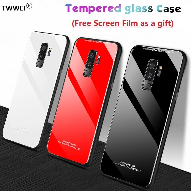 

Protective Glass Phone Case for Samsung Galaxy S9 Plus Case Cover Bumper Coque Samsung S9 Plus Glass Case Back Cover Housing