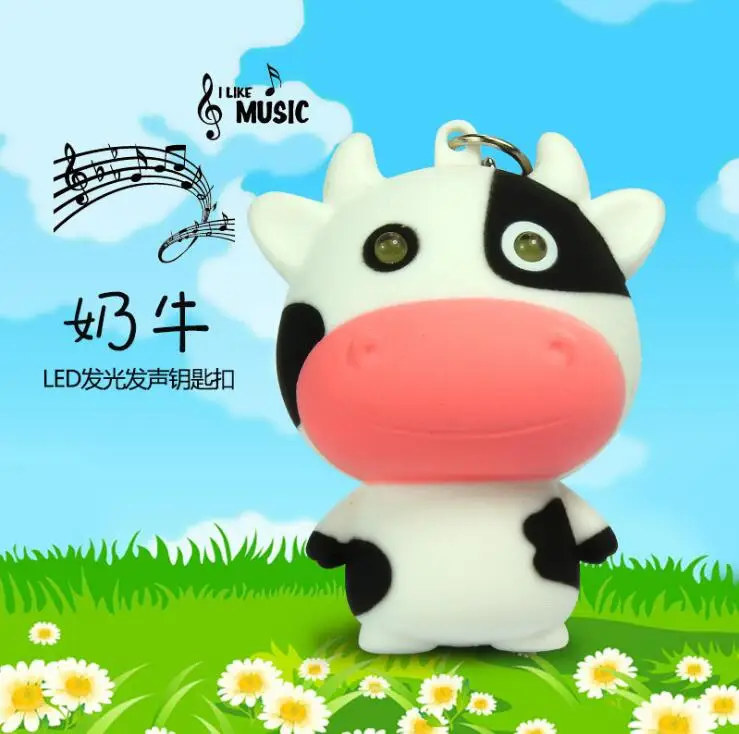 Светодиодный светильник звучащий милый молочная корова брелок животное кукла кулон в виде коровы со звуком брелок-фонарик подарок аксессуары
