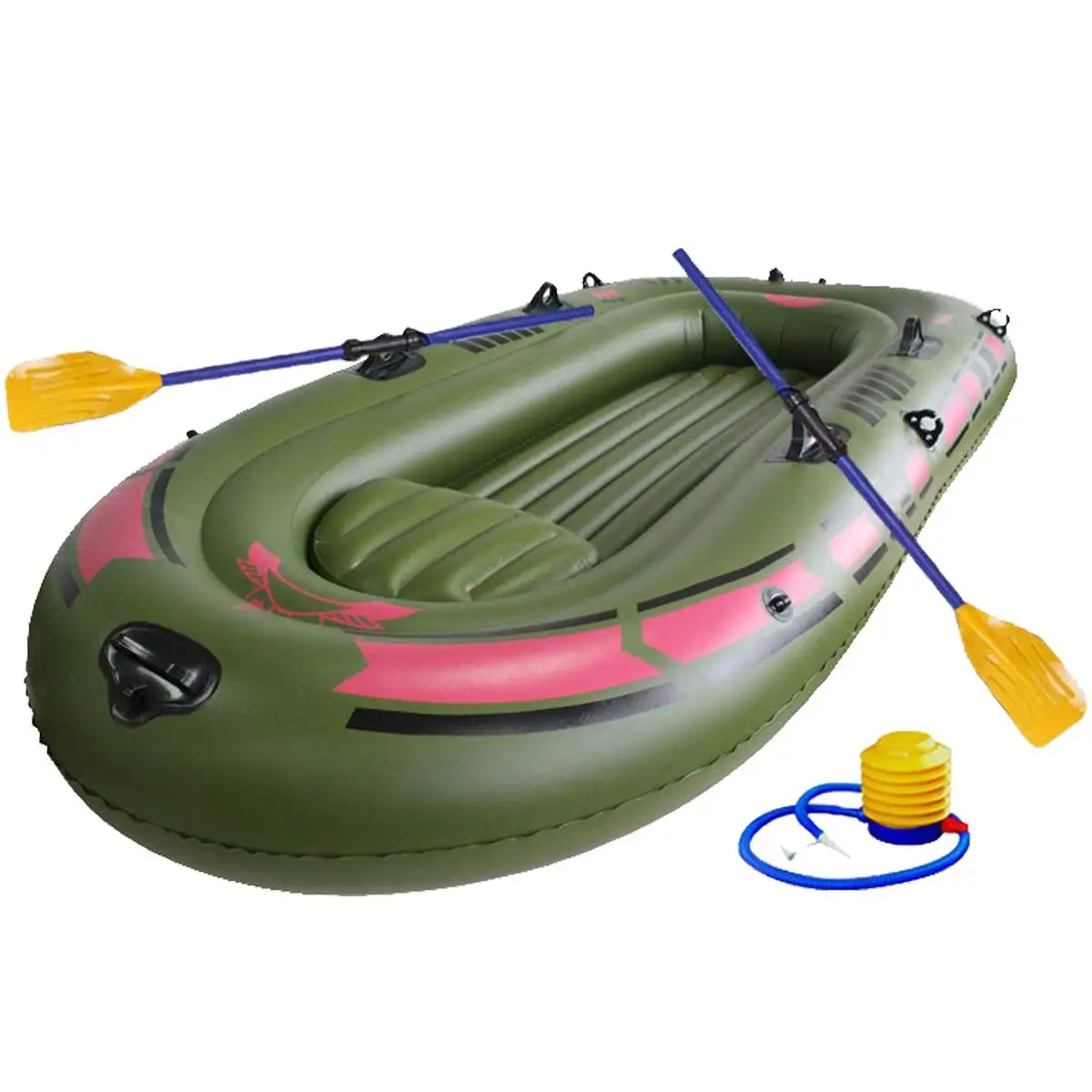 190*120cm 2-Person Green Kayak PVC Inflatable Boat Rubber Inflatable Boat Oars Air Pump Rope Set