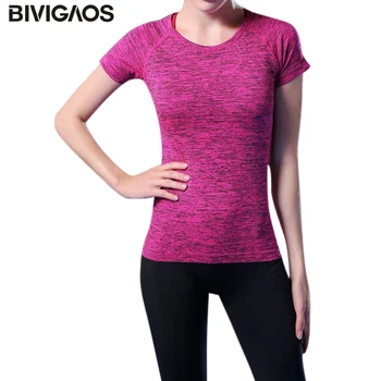 

BIVIGAOS Workout Clothes Women High Elastic Spring Summer Short-Sleeved T-shirt Aerobics Clothes T Shirt Women Tops Blusas Women