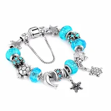 Античный серебряный цвет Морская звезда Бусы Дельфин ПАН браслет океан Шарм P браслеты и модная Бижутерия Браслеты подарочные браслеты