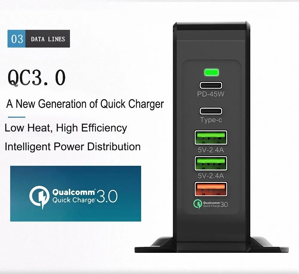 Несколько USB Зарядное устройство 5-портовый Беспроводной зарядная станция PD быстрое зарядное устройство для iPhone QC 3,0 Быстрый Зарядное устройство для телефонов на базе Android с Bluetooth