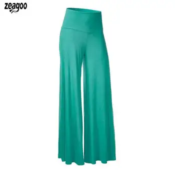

Women Casual Loose Solid Elastic Mid Waist Wide Spring, Summer Leg Full-Length Full Length Pants