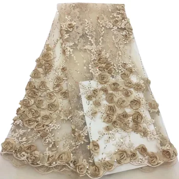 

(5yards/pc) high quality embroidered African net lace gold French lace fabric with shining sequins for party dress FLZ006