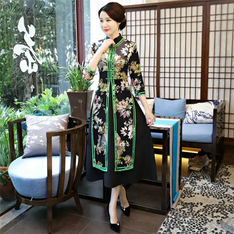 

Vietnam aodai Chinese traditional Clothing For Woman Qipao long Chinese Oriental dress modern cheongsam ao dai V913