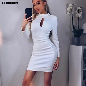 

ERDAOBEN Women's long Sleeve white sexy Mirage Lattice Dress H5206