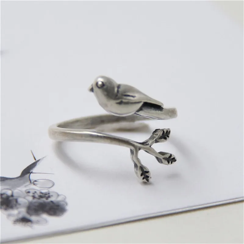 

JINSE 100% Real Pure 925 Sterling Silver Jewelry Branch & Cute Bird Opening Rings for Women Girls Party Gifts Lovely Jewelry