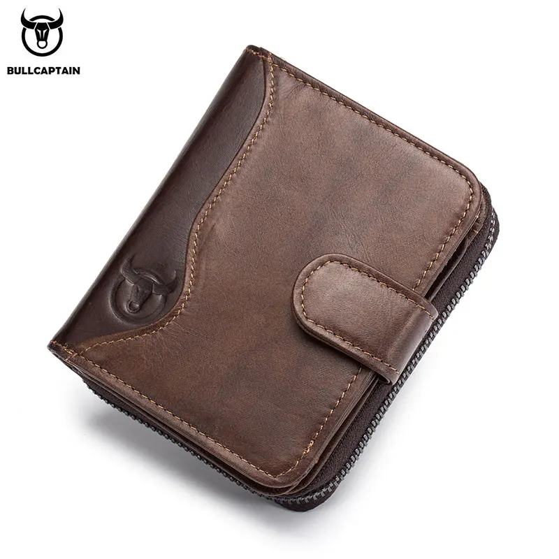 

BULLCAPTAIN Genuine Leather Men Wallet Fashion Coin Purse Card Holder rfid Wallet Men Portomonee Male Clutch Zipper Clamp Money
