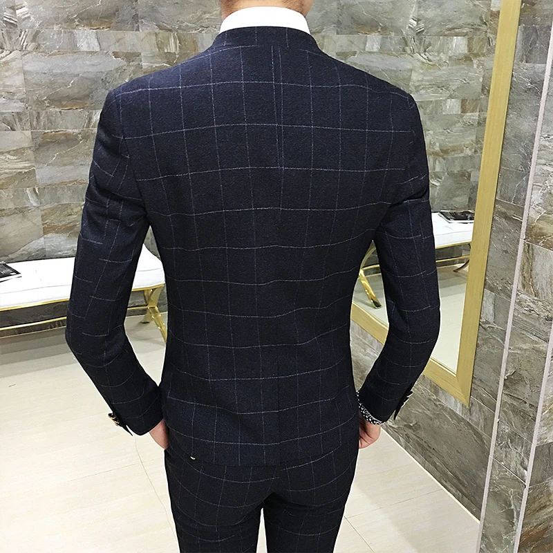 Классические мужские клетчатые костюмы Размеры S 3XL Slim Fit Блейзер куртка и брюки