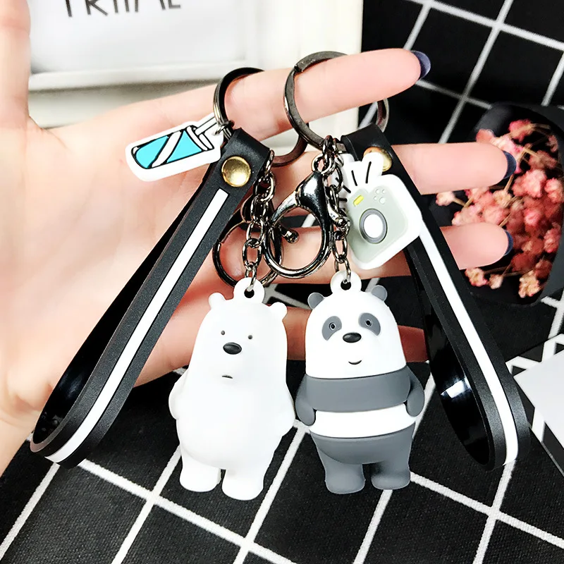 

2019 Cartoon Anime We Bare Bears Cute Three Animal Bears Doll Keychains Women Car Bag Pendant Belt Trinkets Key Chains Porte Cle