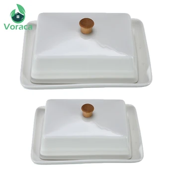 

White Ceramic Butter Dish Sushi Dish Fruit Cheese Plates Compote Cuisine Exquisite Cover Storage Box Container Holder 6/8 Inch