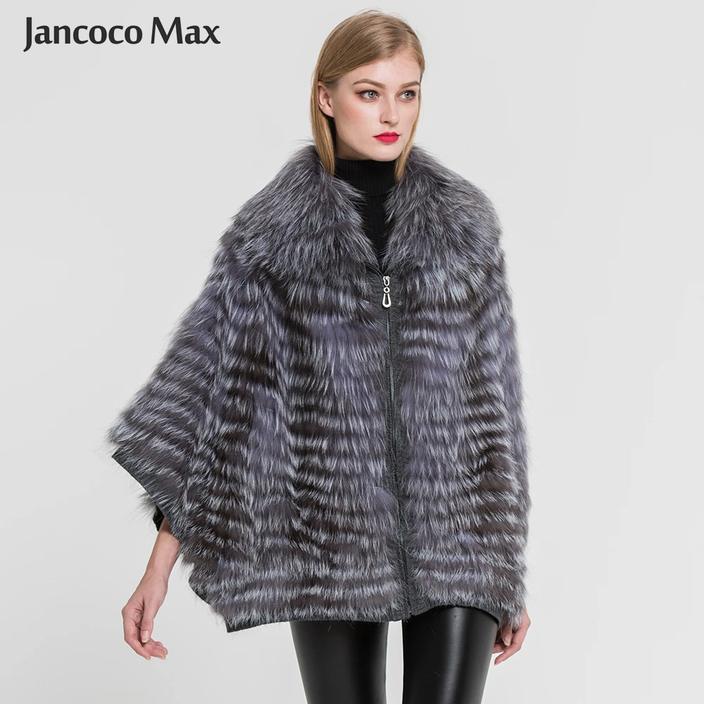 

New Arrival Fashion Style Genuine Silver Fox Fur Cape Autumn Winter High Quality Natural Fur Jacket Poncho S7383