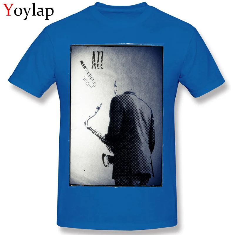 Faddish Summer T-Shirt Summer/Autumn 100% Cotton Round Neck Tops T Shirt Short Sleeve Print Saxophonist. Jazz Club Sweatshirts blue
