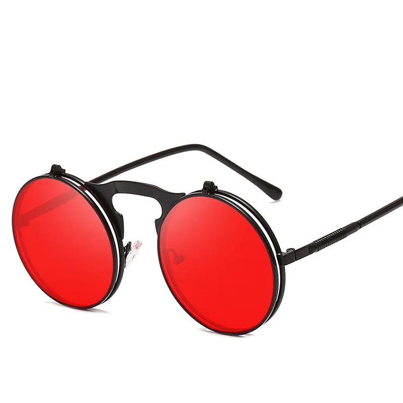 LeonLion паровые панковские солнцезащитные очки мужские модные уличные круглые очки уличные Oculos De Sol Feminino UV400 - Цвет линз: BlackRed