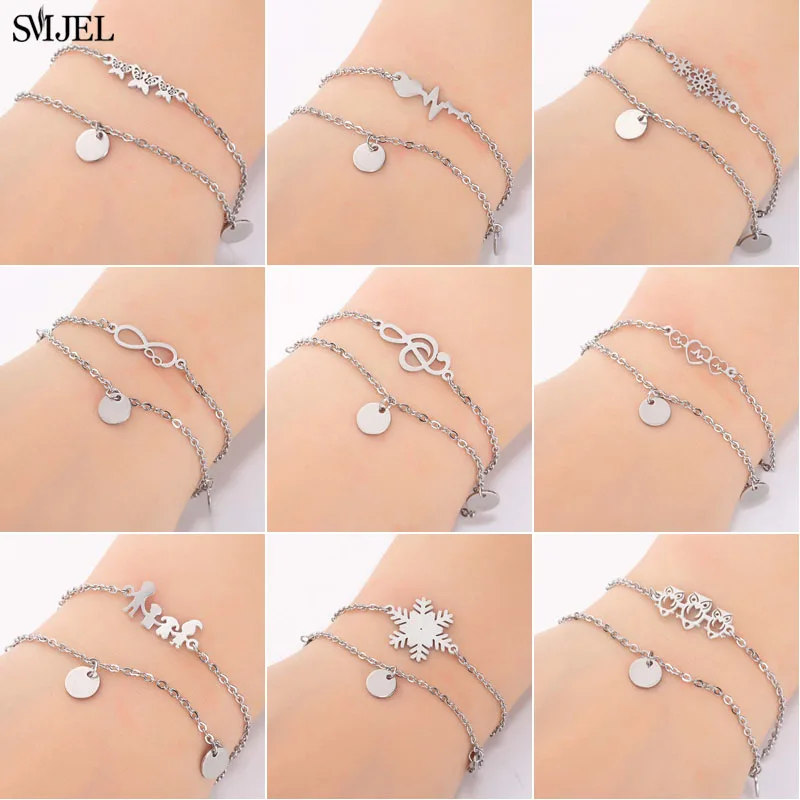 SMJEL мульти Браслеты& браслеты из нержавеющей стали 2 слоя, с изображением милой бабочки браслет с сердечком ювелирные изделия регулируемый Свадебные Браслеты Mujer