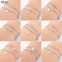 SMJEL мульти Браслеты& браслеты из нержавеющей стали 2 слоя, с изображением милой бабочки браслет с сердечком ювелирные изделия регулируемый Свадебные Браслеты Mujer