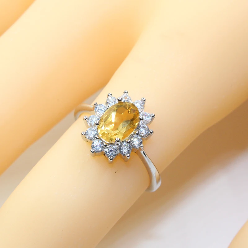 Классическое благородное Ювелирное кольцо принцессы Дианы подлинное желтое серебряное кольцо с хрусталем обручальное кольцо для женщин кольцо с натуральным топазом