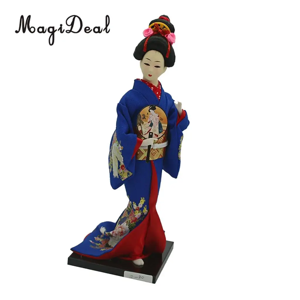 12inch Japanese Kimono Geisha Dolls Kokeshi Crafts Decoration Dark Blue Clothes