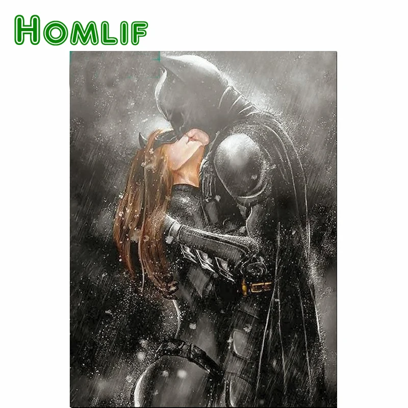 

HOMLIF 5D Diy Diamond Painting Cross Stitch Batman Pictures 3D Diamond Embroidery Square Crystal Diamond Mosaic Making Decor