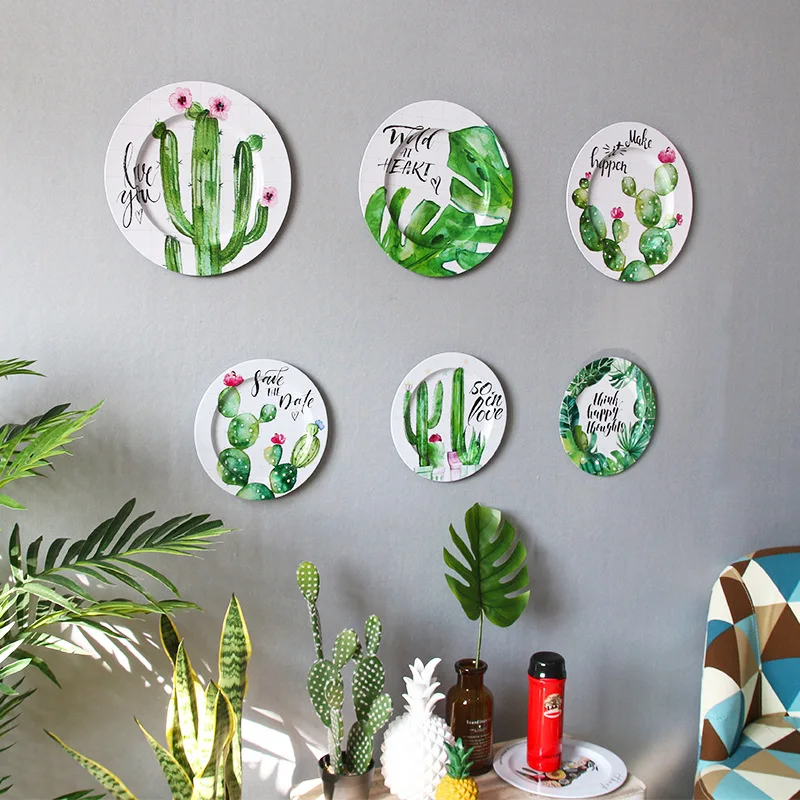Koop 6 stks set Creatieve Nordic Ijzeren Muur Opknoping Decor Flamingo Cactus Herten Retro Patroon Opknoping Platen Persoonlijkheid Home Decor Ambachten