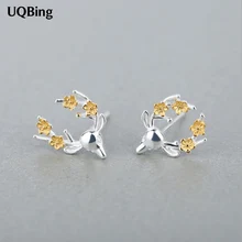 925 пробы серебряные ювелирные изделия рога с Золотой сливы серьги-гвоздики чистый 925 серебряные серьги Brincos Pendientes de plata