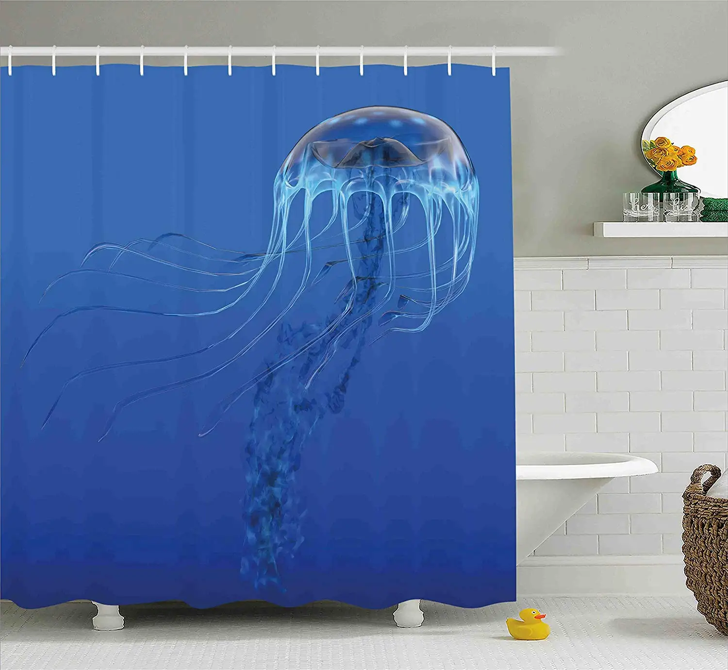

Jellyfish Shower Curtain Blue Spotted Jelly Fish Aquarium Life Marine Animals Ocean Predator in Deep Water Aquatic