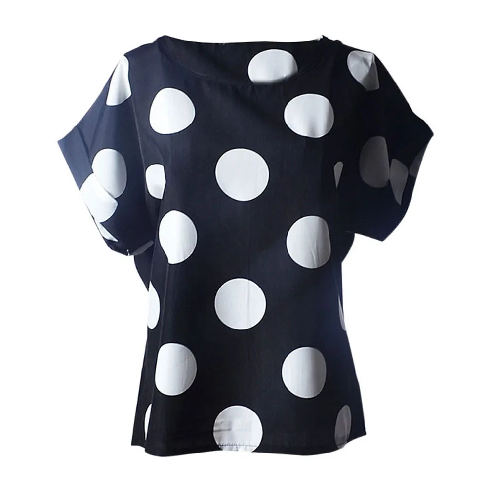 Женская шифоновая футболка, Топы, повседневные рубашки с принтом в горошек, шифоновая футболка с коротким рукавом, тропическая футболка, туника с рукавами три четверти# A - Цвет: Black