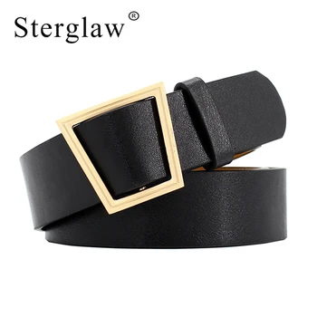 

105x3.2cm New Irregular geometric trapezoidal buckle wide belt women 2020 Retro female without buckles leather belt straps F150