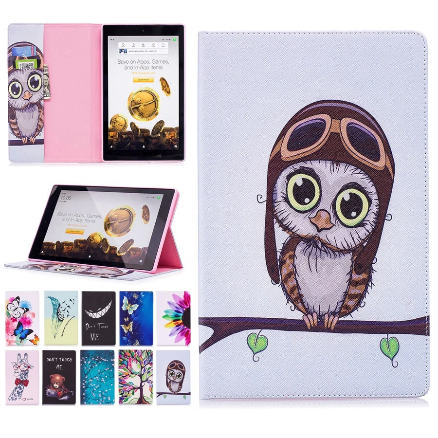 

for Amazon Kindle Fire HD 10 2015 Case Tablet Cover Wallet Fold Stand Leather Flip Capa Funda Coque Cartoon Owl Bear
