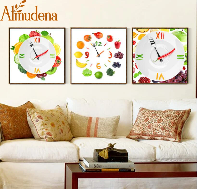 

ALMUDENA Simple Fashion Nordic Style Abstract Fruit Clock Canvas Painting Restaurant Kitchen Wall Art Prints Modern Home Decor