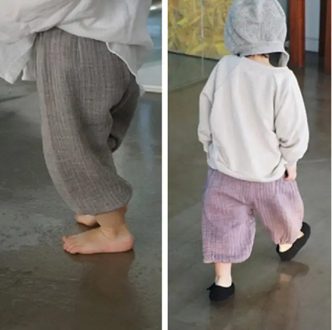 Новые поступления летняя детская для мальчиков и девочек хлопок Винтаж штаны-шаровары детская свободная брюки